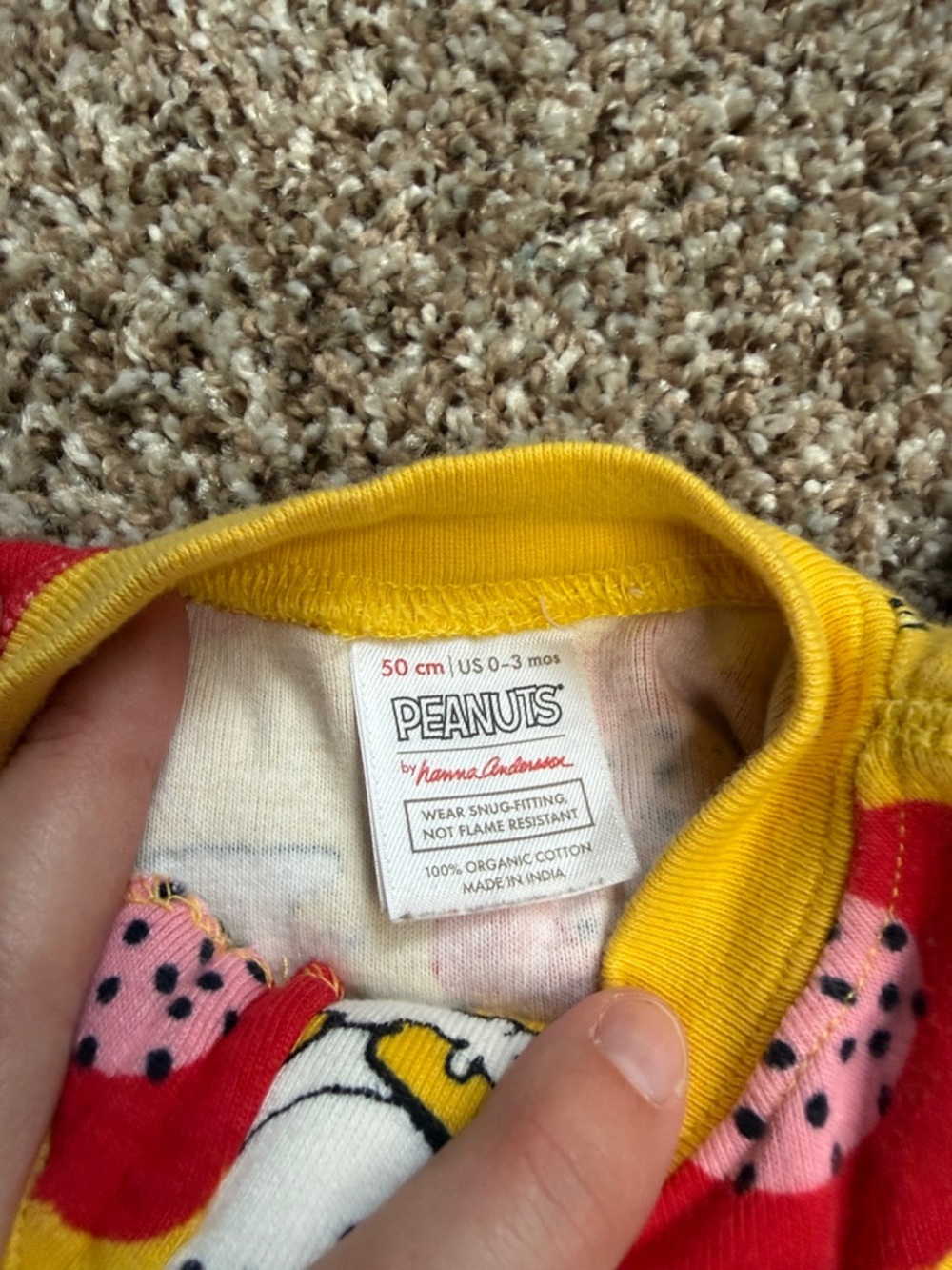 Hanna Andersson Yellow Snoopy & Woodstock Short-Sleeve Footie with Red Flowers - Picture 2 of 4